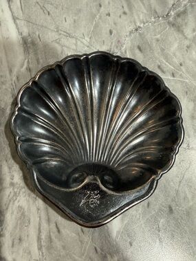 Shell-Shaped Decorative Dish - Pewter Finish mid century trinket dish marked